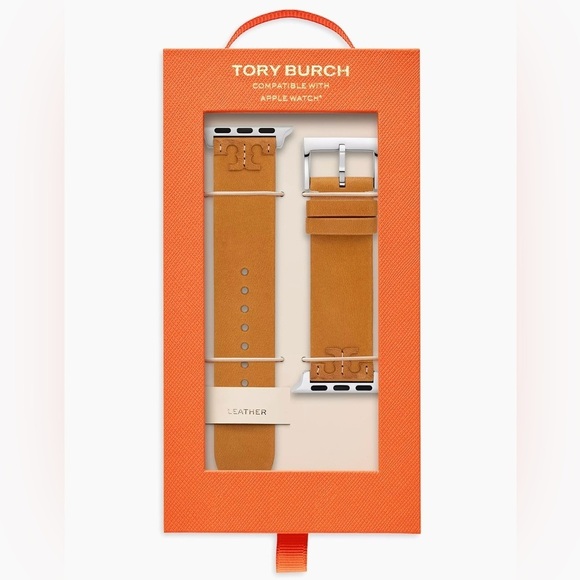 NWT! New! Tory Burch Apple Watch Band 38-45mm -Mcgraw Leather -Tan - Picture 1 of 11